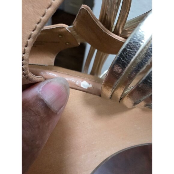 Steve Madden Gold & Nude Strappy Wedge Sandals With Buckle Closure Size 7.5 - Picture 13 of 13